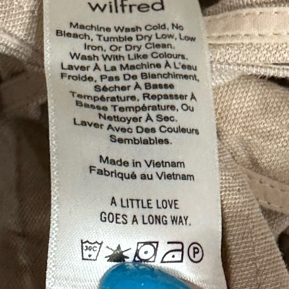 Wilfred Brax Jumpsuit Beige Size 8 Linen Blend Wide Legs Wrap Front Tie Waist